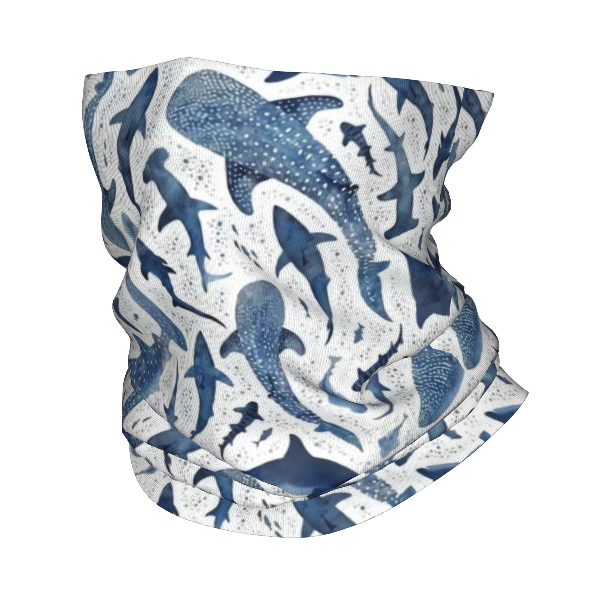 Neck Gaiter Face Cover - 맞춤형 블루 수채화 상어 반다나 넥