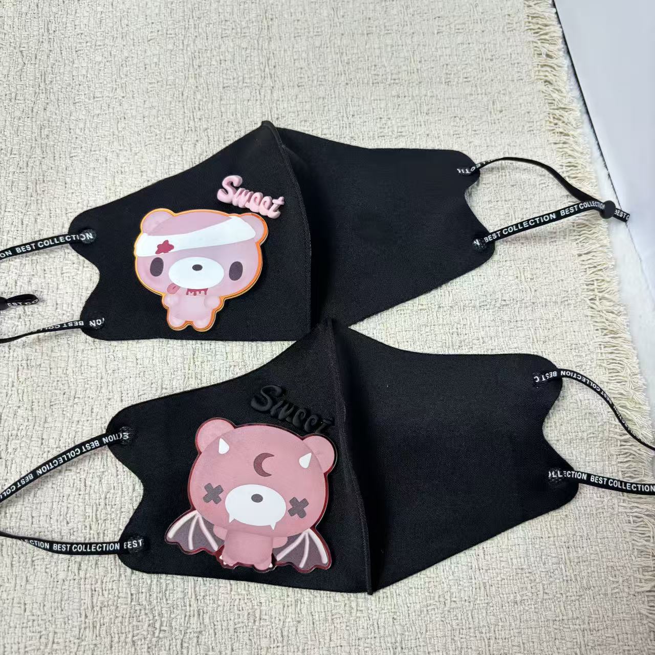 귀여운 만화 곰 천 페이스 마스크 조정 가능한 귀 스트 - Cloth Face Mask Washable 리뷰 및 가격